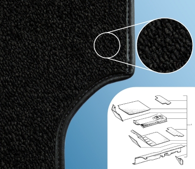 Nr.1 Teppichsatz Schlinge, original schwarz-grau meliert für Porsche 914
