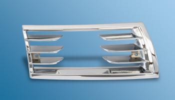 Horn grille, right, chrome, cast aluminum, 2-bolt, with opening for additional headlights for Porsche 911, 65-68  PCG55943225
