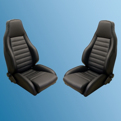 turbo seat set (2 pieces) genuine leather black, for Porsche 911, fits G-model, 74-86 - new edition  ECK 8106/1,91152100755,91152100855,91152100182,91152100282,91152100184,91152100284,91152100185,91152100285,91152100764,91152100864,91152100763,91152100863