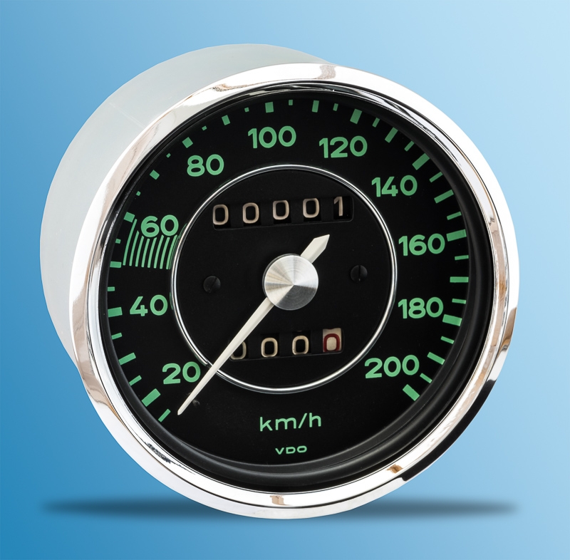 speedometer, for Porsche 356 A-B T/5, 56-62, central shaft, 200 km/h, New in Exchange, deposit 297,50 Euro (incl. VAT.)  64474110103