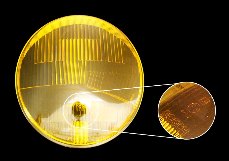 Nr.4 Bosch headlight glass, E1-4430, yellow, 1305604080, for Porsche 356 56-65  90163111101