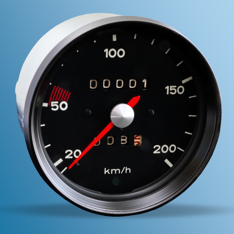 speedometer for Porsche  914, 1,7l, 200km/h, 69-73, s/w, new in exchange, deposit 297,50 Euro (incl. VAT.)  91464150210,91464150410